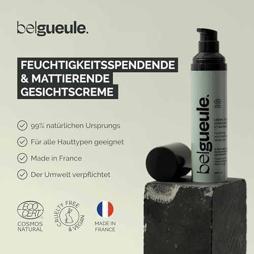 Crème hydratante et matifiante Belgueule 50ml visage homme | Soins naturels, anti-âge, made in France | Peaux toutes typ