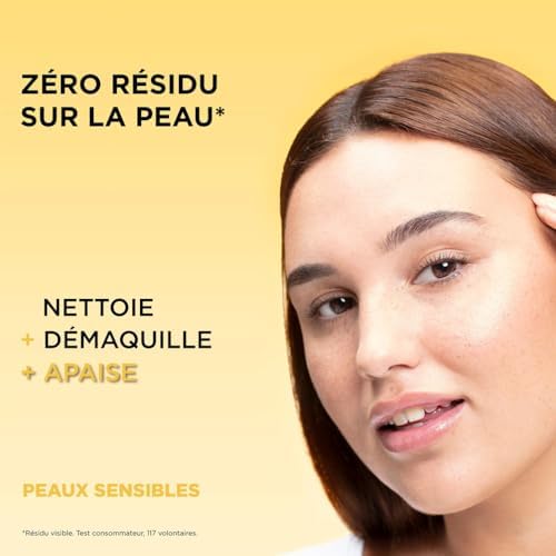 GARNIER Skin Active Biphase Micellaire Nettoyeur Démaquillant Apaisant pour Visage Yeux et Lèvres 400ml[Vegan & Cruelty 