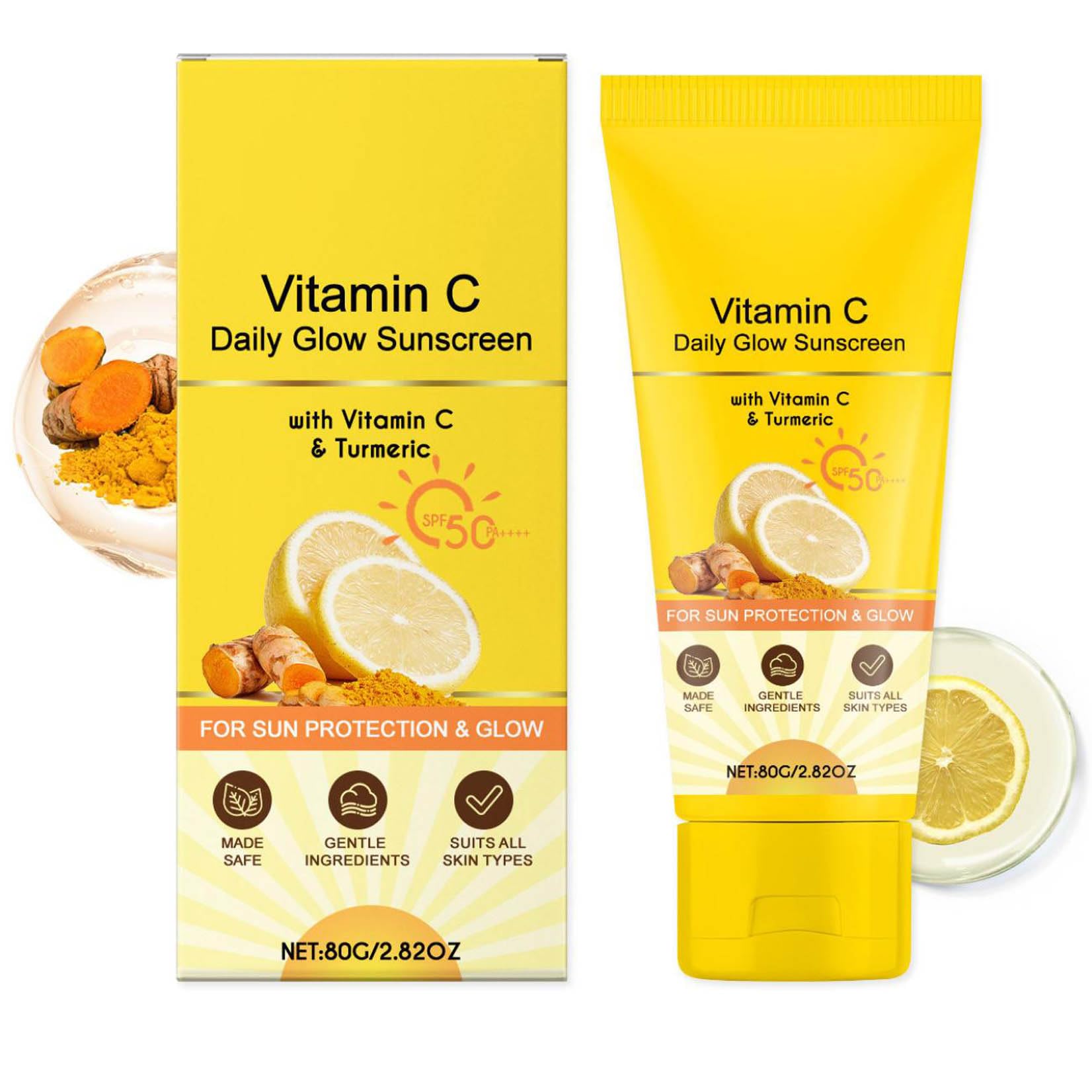 Crème de Jour Solaire au Curcuma SPF50 Anti-tâches pour le Visage Crème Enrichie en Vitamine C (1)
Crème Solaire 50 Ant